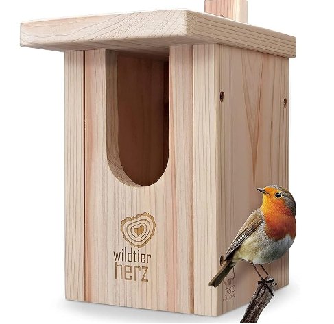 Casita de madera Wildtier Herz Nido de Madera para pájaros, para especies pequeñas