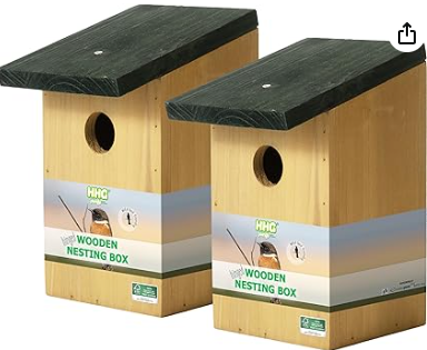 Casita de pájaros de madera o nido de pájaros de madera 2 x Handy Caja Nido de Madera con Madera Tratada a Presión para Aves Silvestres y de Jardín. Amigable con el medio ambiente